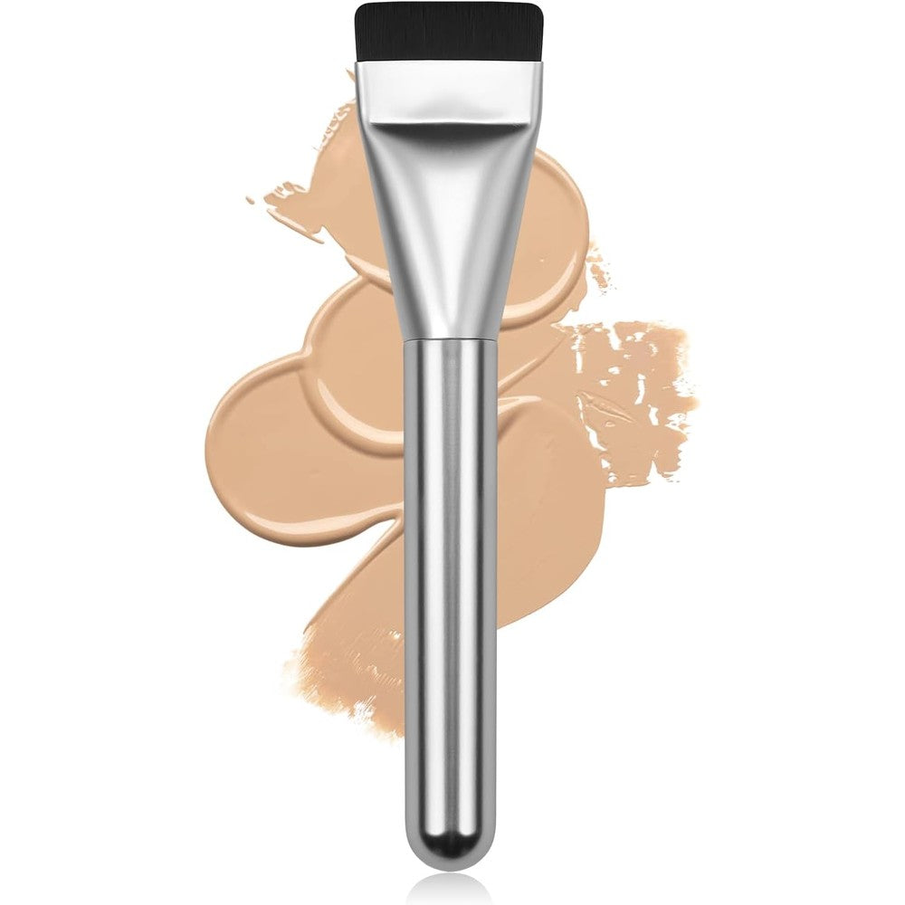 DARYUE flat foundation brush front view showing ultra thin silver handle design