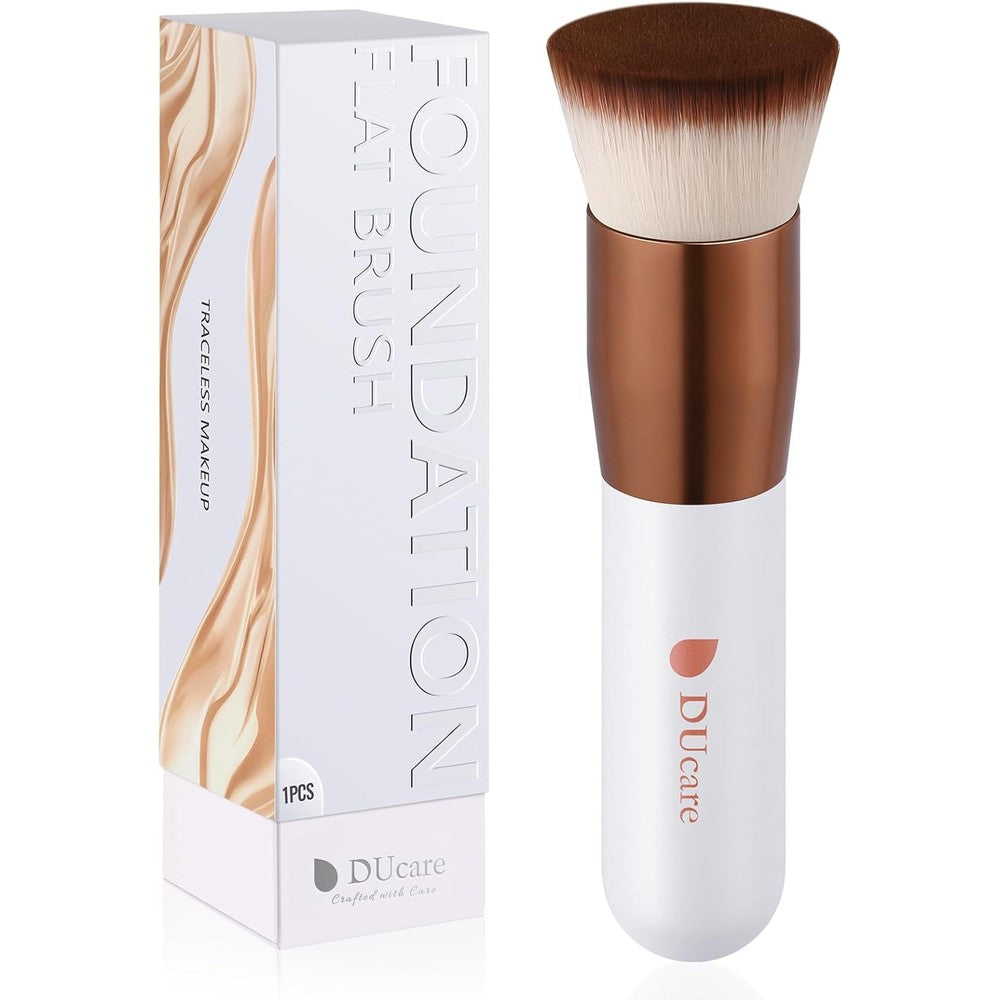 DUcare Flat Top Kabuki Foundation Brush front view showing dense synthetic bristles