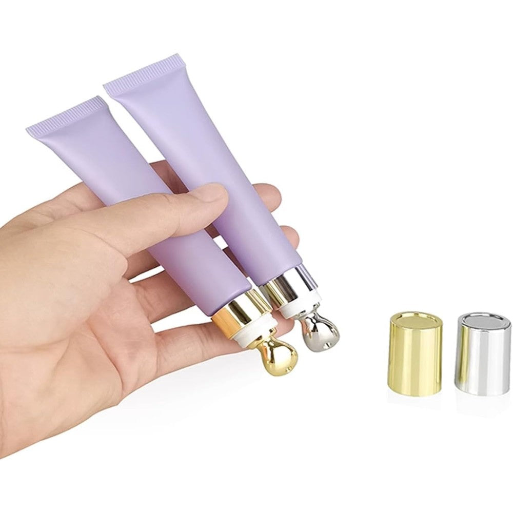 TEONEI 2 pack violet eye cream squeeze tubes with cooling zinc alloy roller & under eye cream for bags
