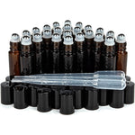 Vivaplex 24 pack amber glass roll on bottles with stainless steel balls and 3ml droppers