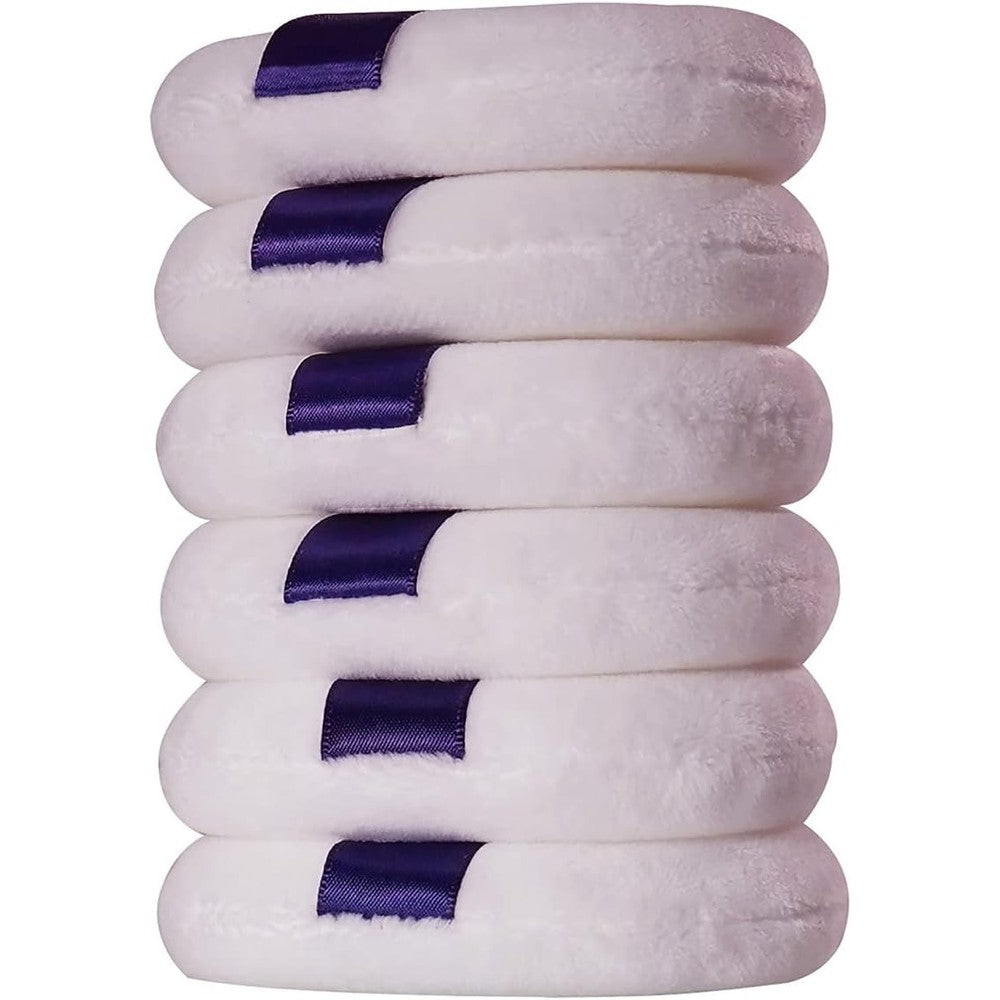 Yababa ultra soft washable velour makeup powder puffs front view set of six pieces in white.