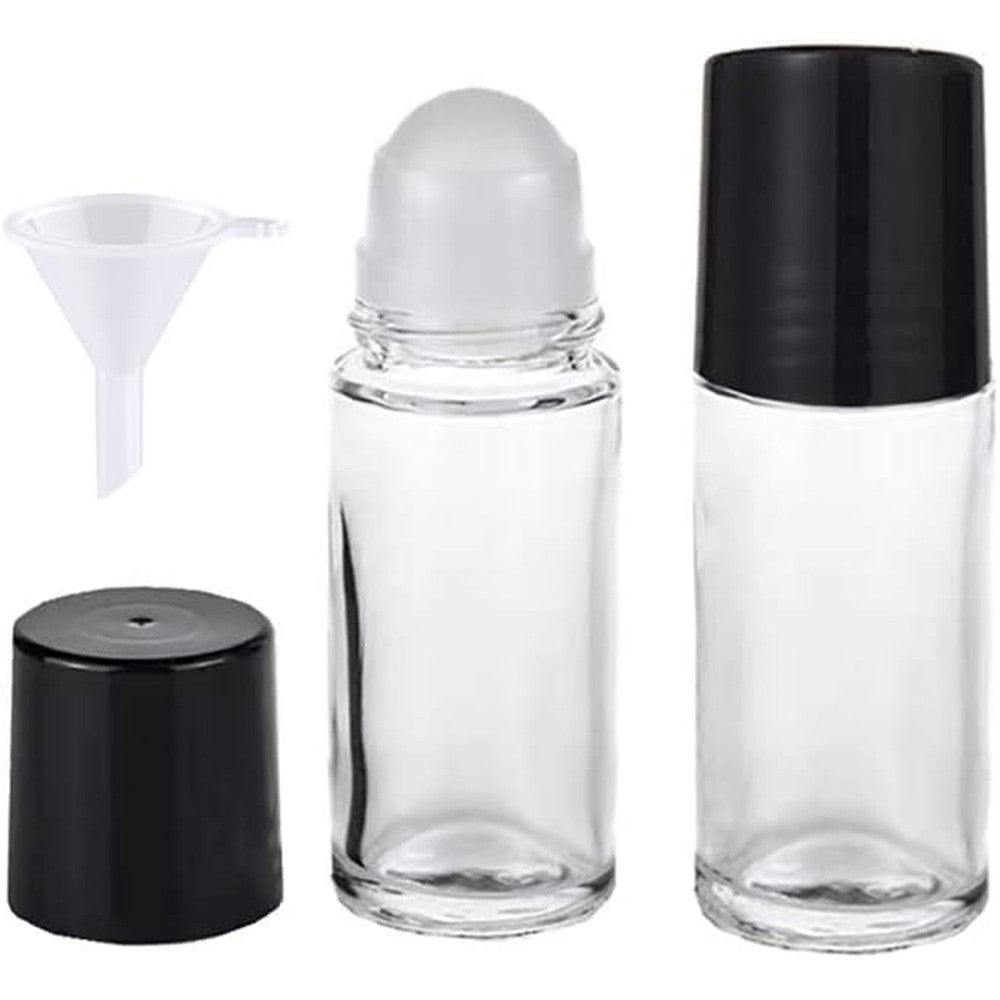 YSSZAM 2 pack 30ml clear glass roller bottles with black lids and funnel