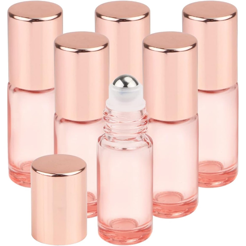 Wresty 6 pack pink glass roller bottles with rose gold lids