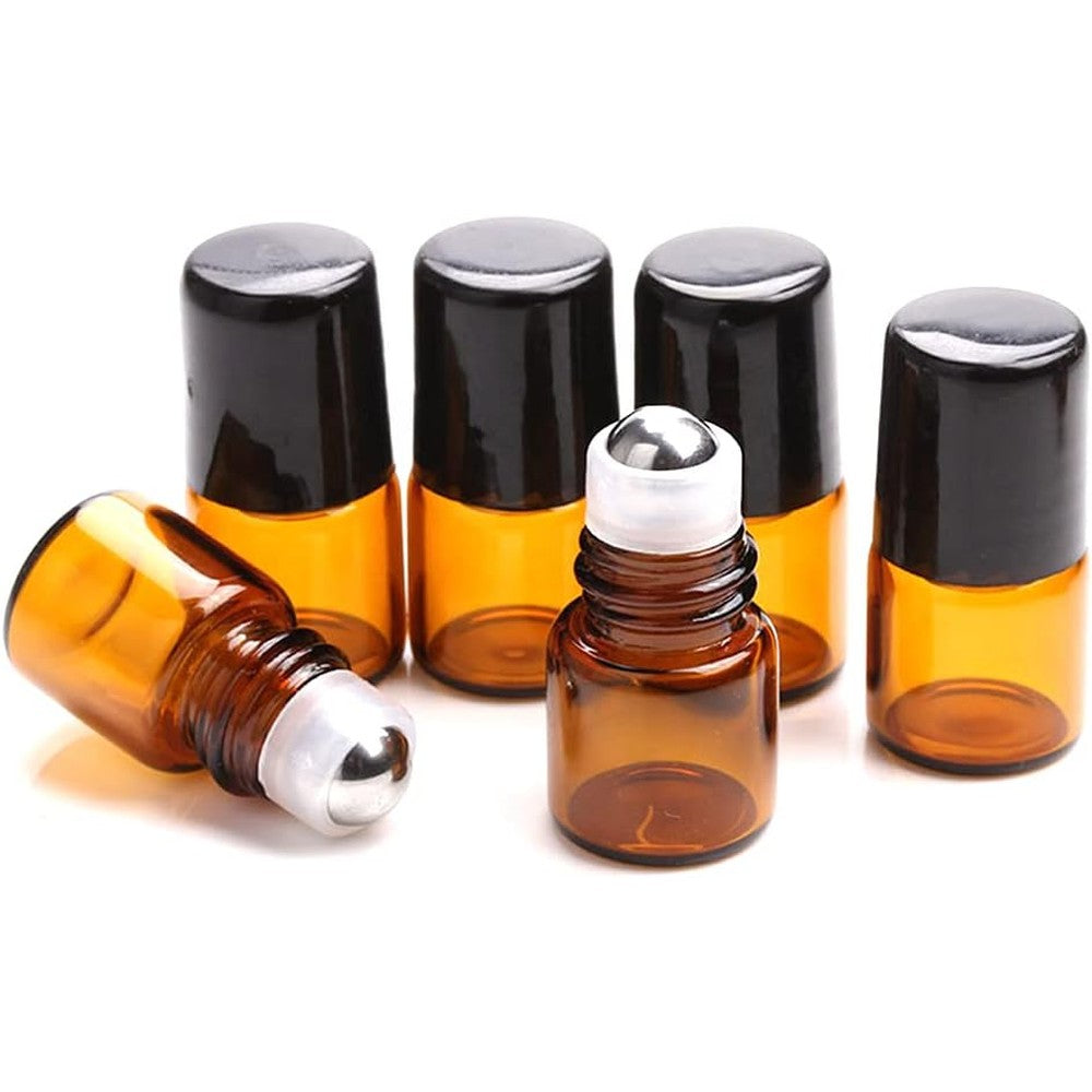 Furnido 25 pack amber glass roll on bottles with stainless steel balls