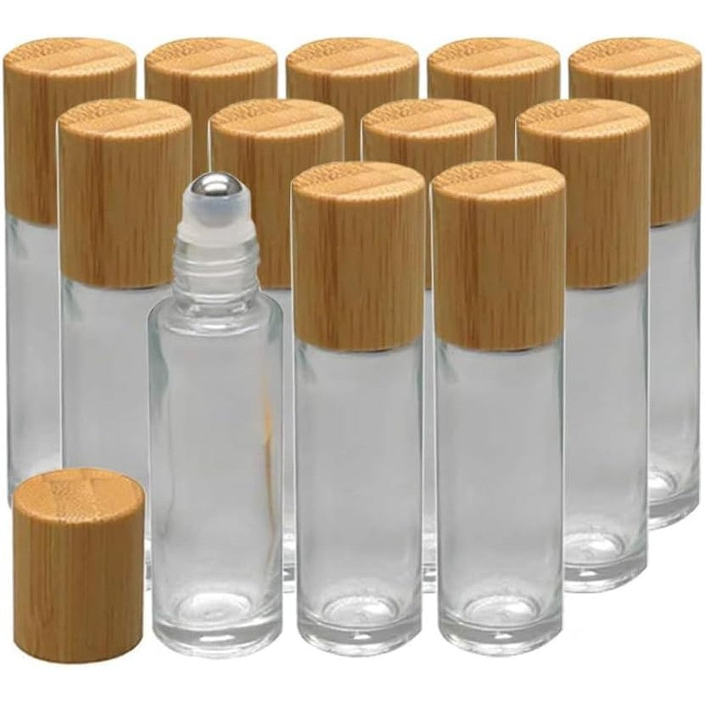 Creatiee Pro 12 pack glass roll on perfume bottles with natural bamboo lids