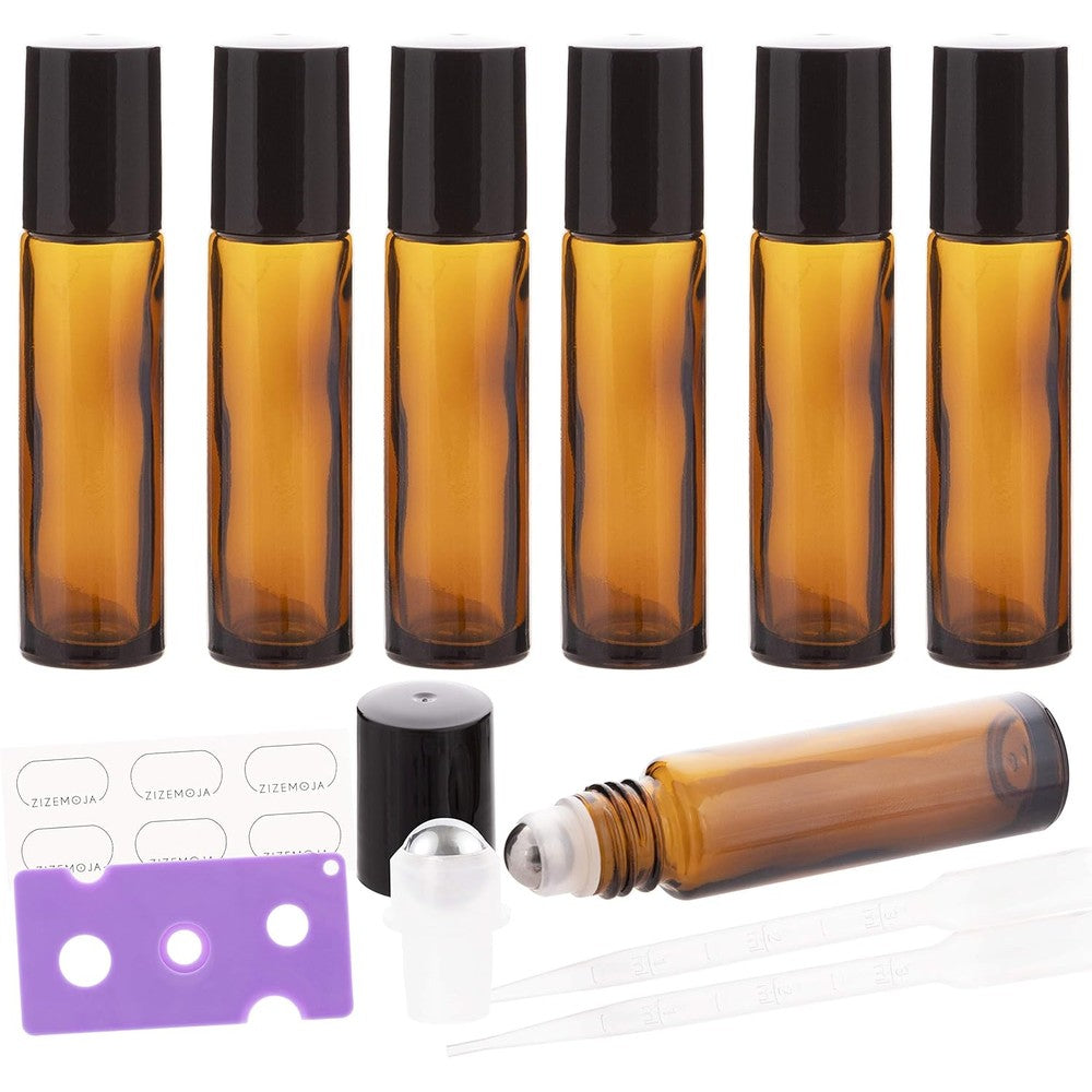 Zizemoja 6 pack amber glass roller bottles with stainless steel balls