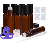 ULG amber glass roll on bottles set with stainless steel balls and waterproof labels