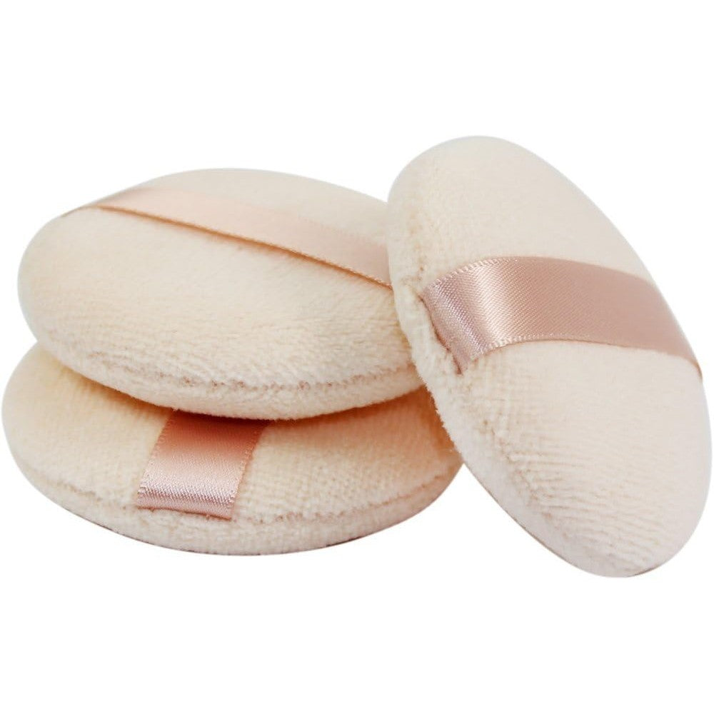 Joly Powder Puff for Makeup Face Powder front view showing soft velour material and ribbon strap