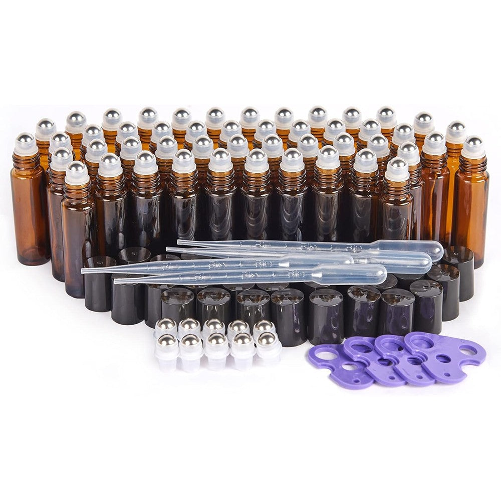 11 Hoa Kinh 48 pack amber glass roller bottles with stainless steel balls