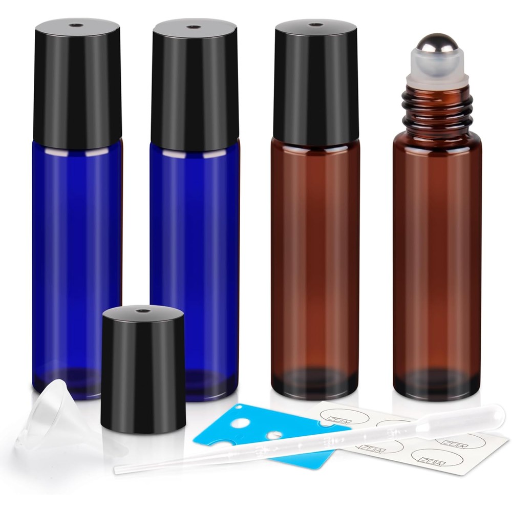 ZEJIA 4 pack 10ml glass roller bottles for essential oil and custom perfume