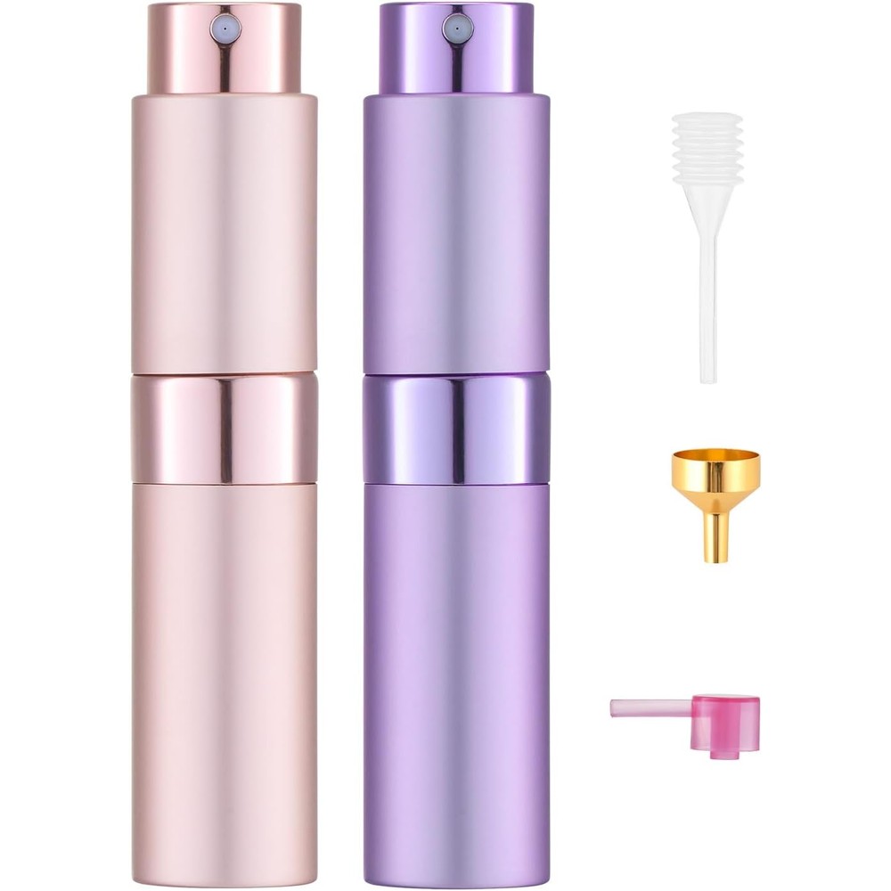 Tekson 8ml travel perfume atomizer in pink and purple aluminum finish