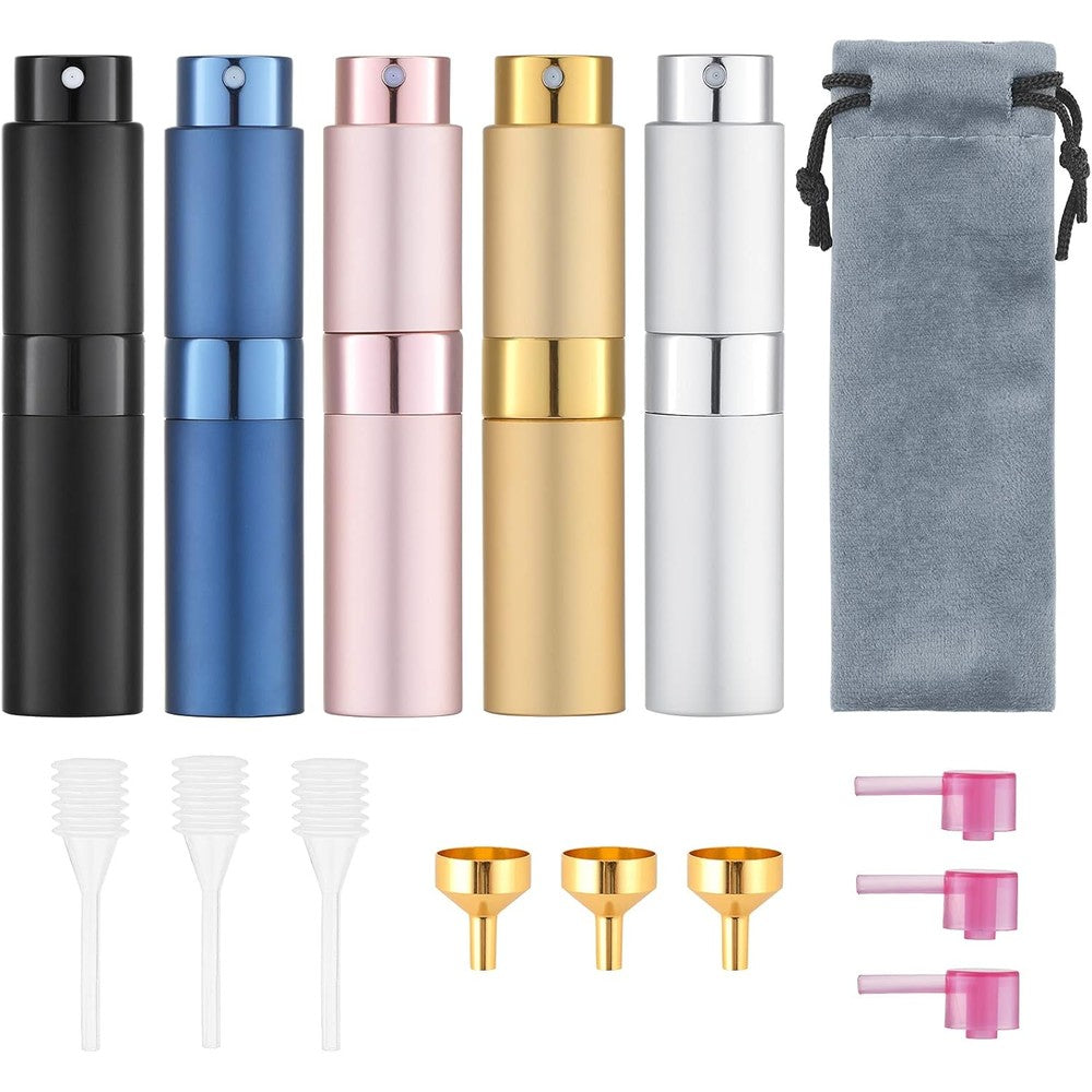 Tekson travel perfume atomizer set of five metallic refillable spray bottles