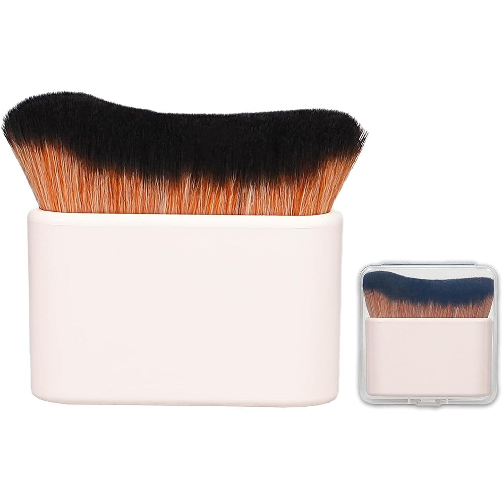 GOERTI self tanner brush front view showing the wide pink and white kabuki bristles