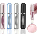 Generic 4 Piece Perfume Travel Refillable Atomizer Set front view showing four sleek metallic colors.