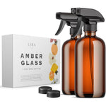 LiBa amber glass spray bottles in a set of two with black adjustable trigger sprayers & spray bottle for travel