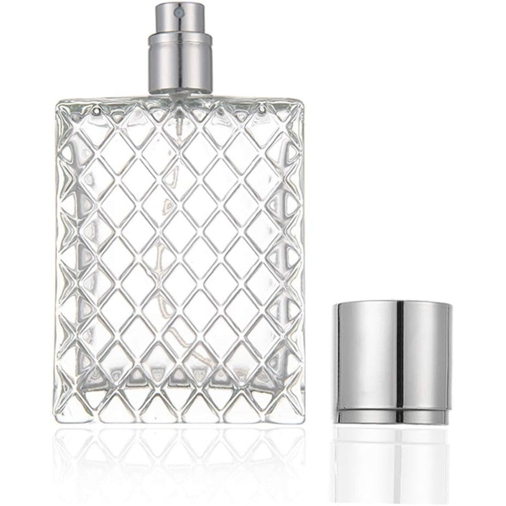 Enslz refillable glass perfume bottle with silver metal atomizer and protective cap & perfume dispenser for car
