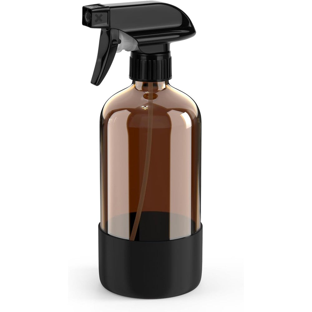 Bontip amber glass spray bottle with black silicone sleeve front view for homemade cleaning solutions