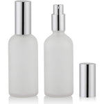 Hydior frosted glass spray bottle 2 pack with silver aluminum mist pump and cap