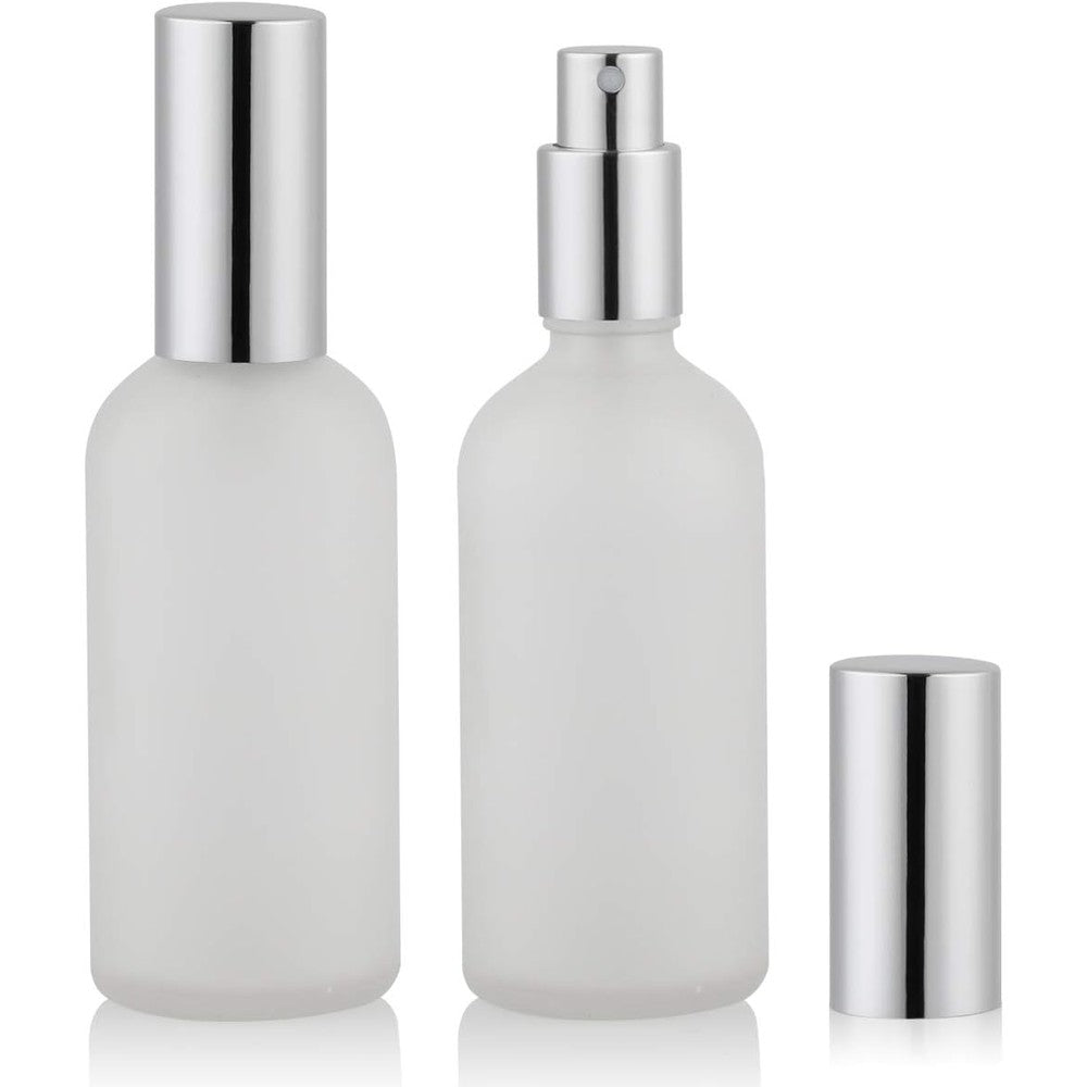 Hydior frosted glass spray bottle 2 pack with silver aluminum mist pump and cap