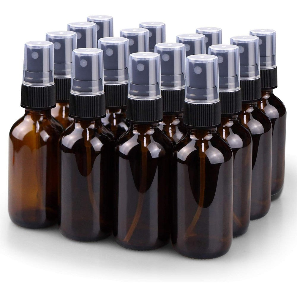 Wedama amber glass spray bottles 16 pack with black fine mist sprayers and caps