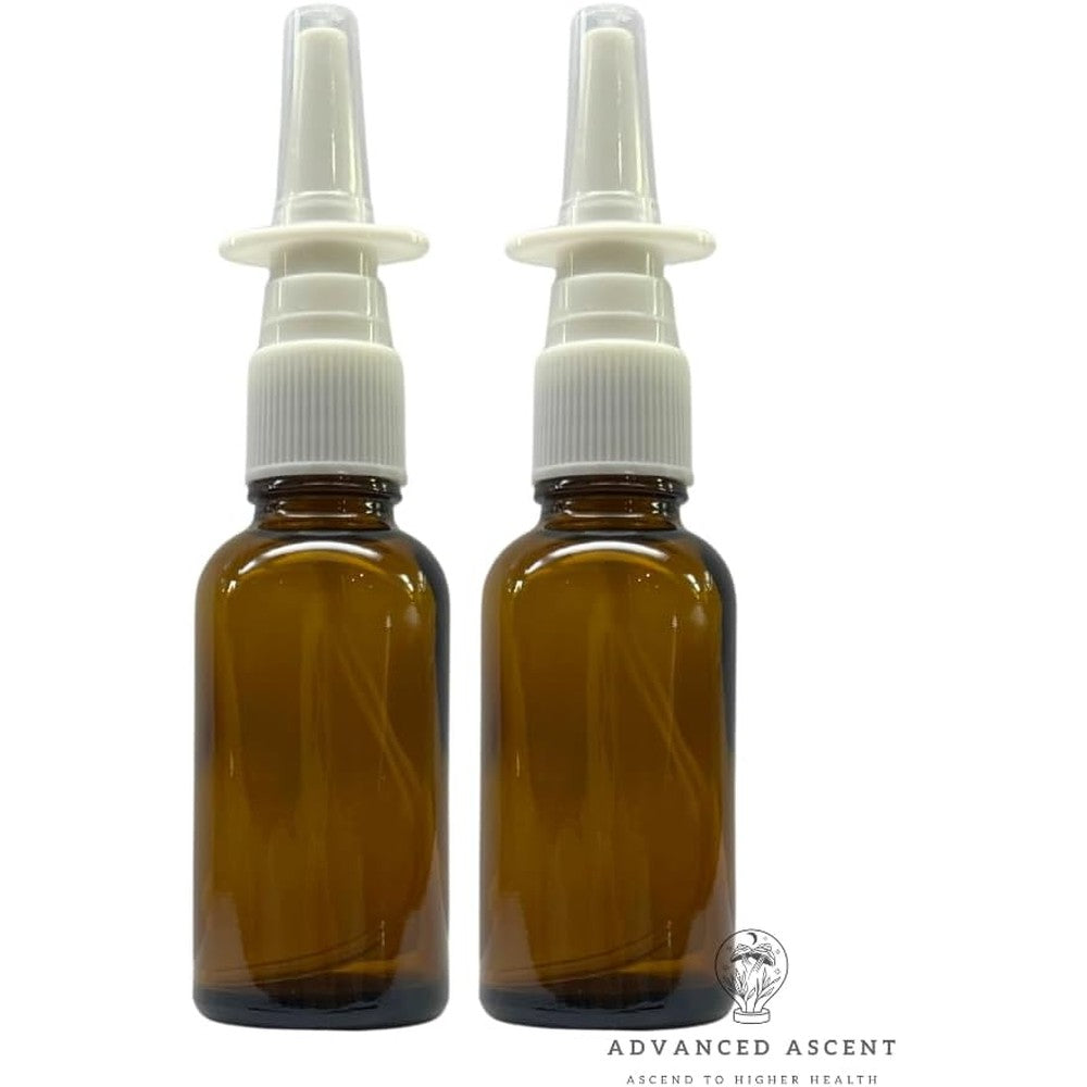 Advanced Ascent 1oz amber glass nasal sprayer with precision mist pump and clear cap & bottles for oils & trigger sprayer