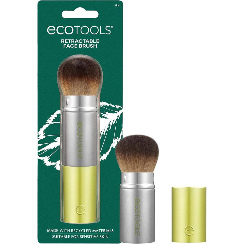 EcoTools Retractable Face Makeup Brush front view closed with silver cap
