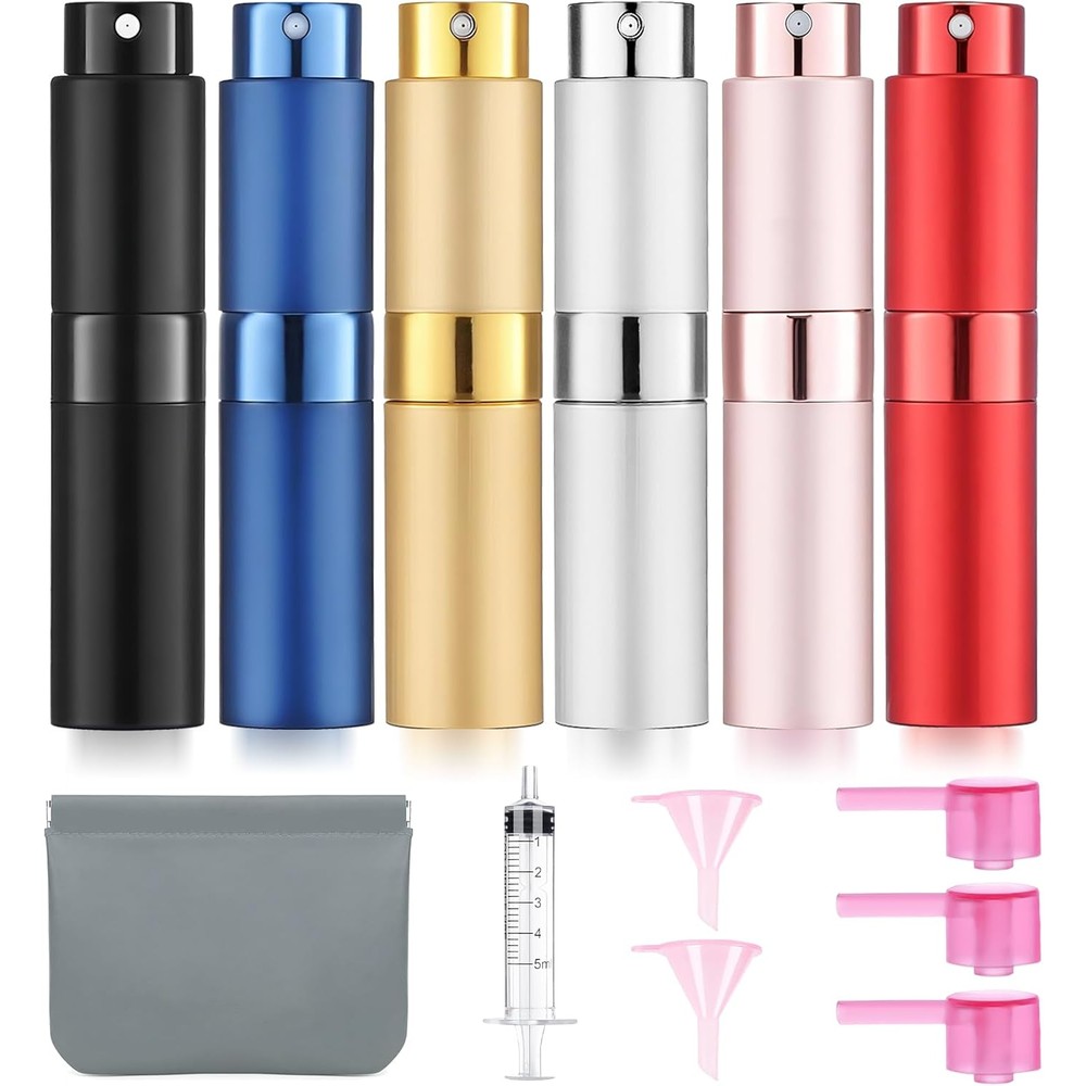 DPLASKA 6 pack refillable perfume atomizer with twist up nozzle for travel and storage