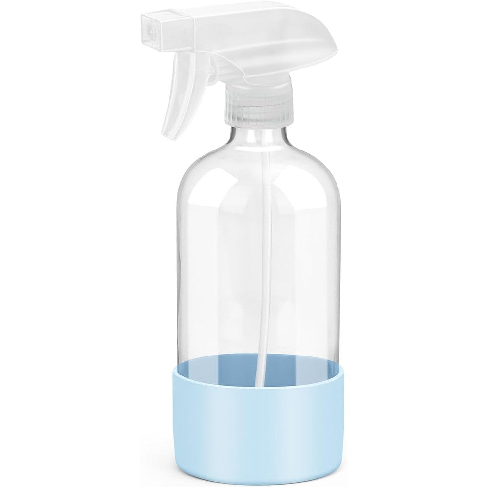 Rionisor glass spray bottle with blue silicone protective sleeve and trigger & bottles for oils