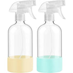 FANSTINOW 16 oz glass spray bottles with pale yellow and mint green protective silicone sleeves & bottles for hair oil