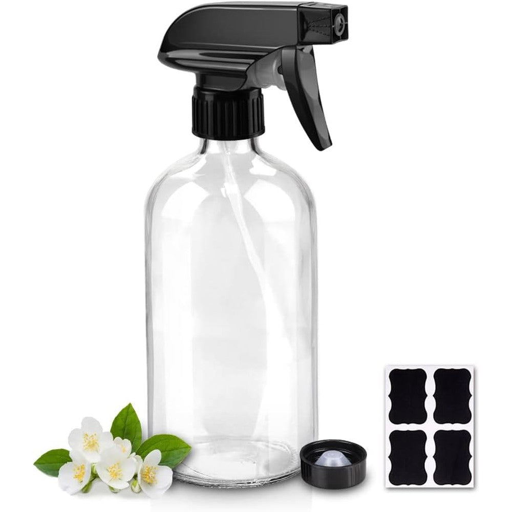 Worldgsb 16oz clear glass spray bottles with adjustable trigger sprayer nozzle and mist modes