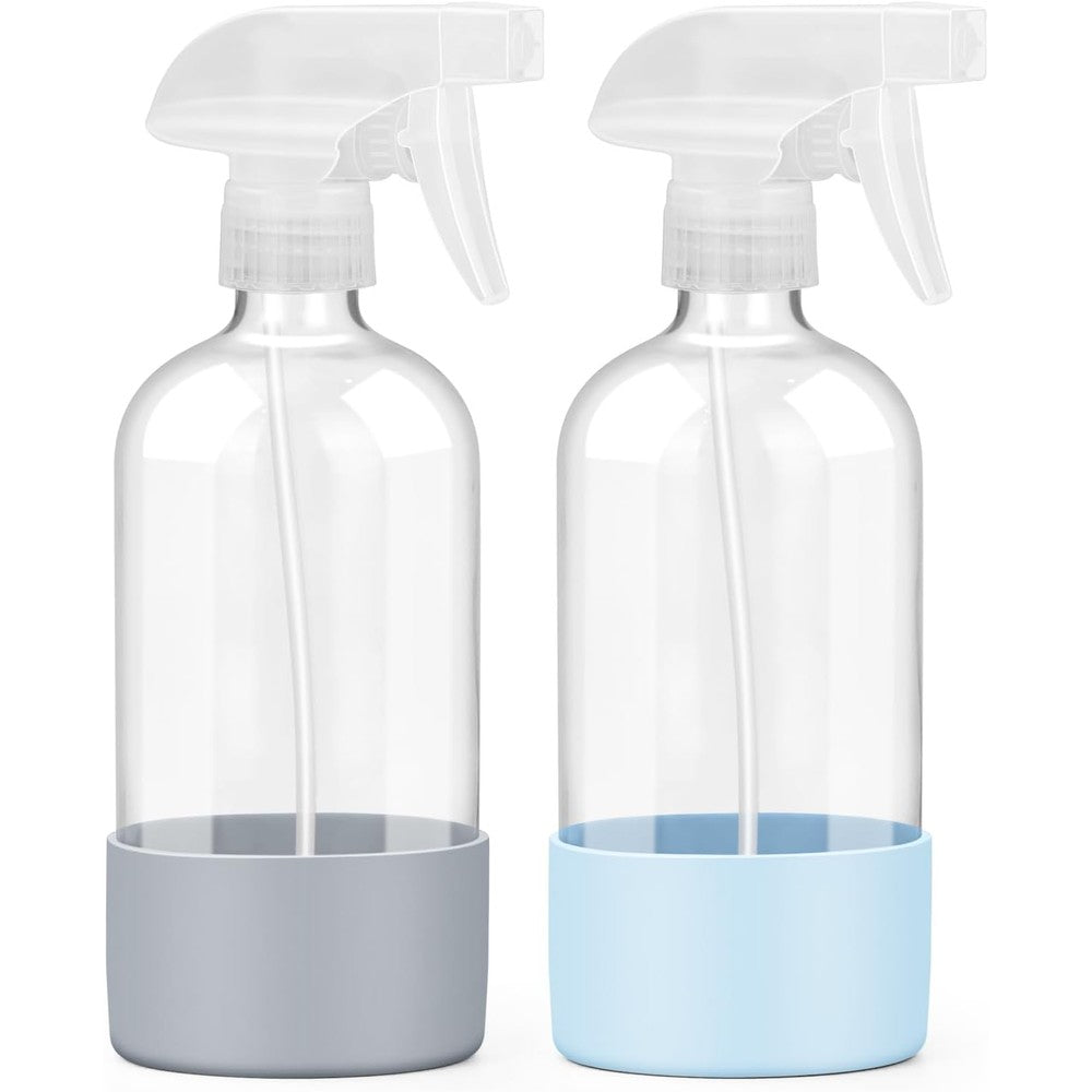 Worldgsb glass spray bottles with blue and grey silicone sleeves