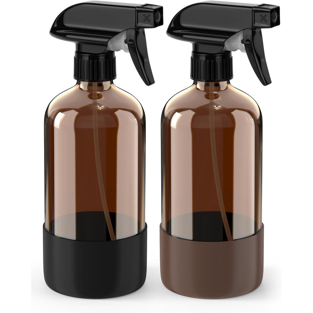Bontip 16 oz amber glass spray bottles with black and brown silicone protective sleeves