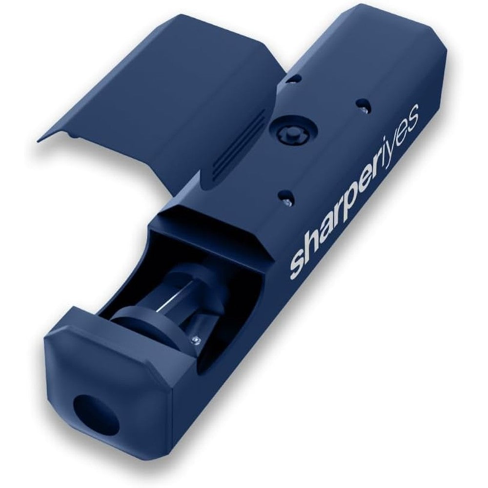 SharperIyes automatic cosmetic wood pencil sharpener blue front view