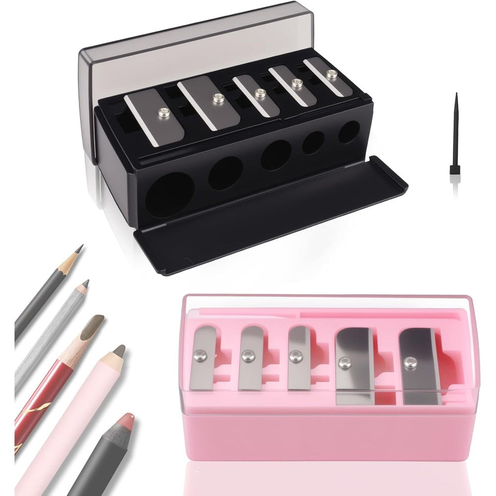 Honoson 5-hole manual makeup pencil sharpener front view in black and pink