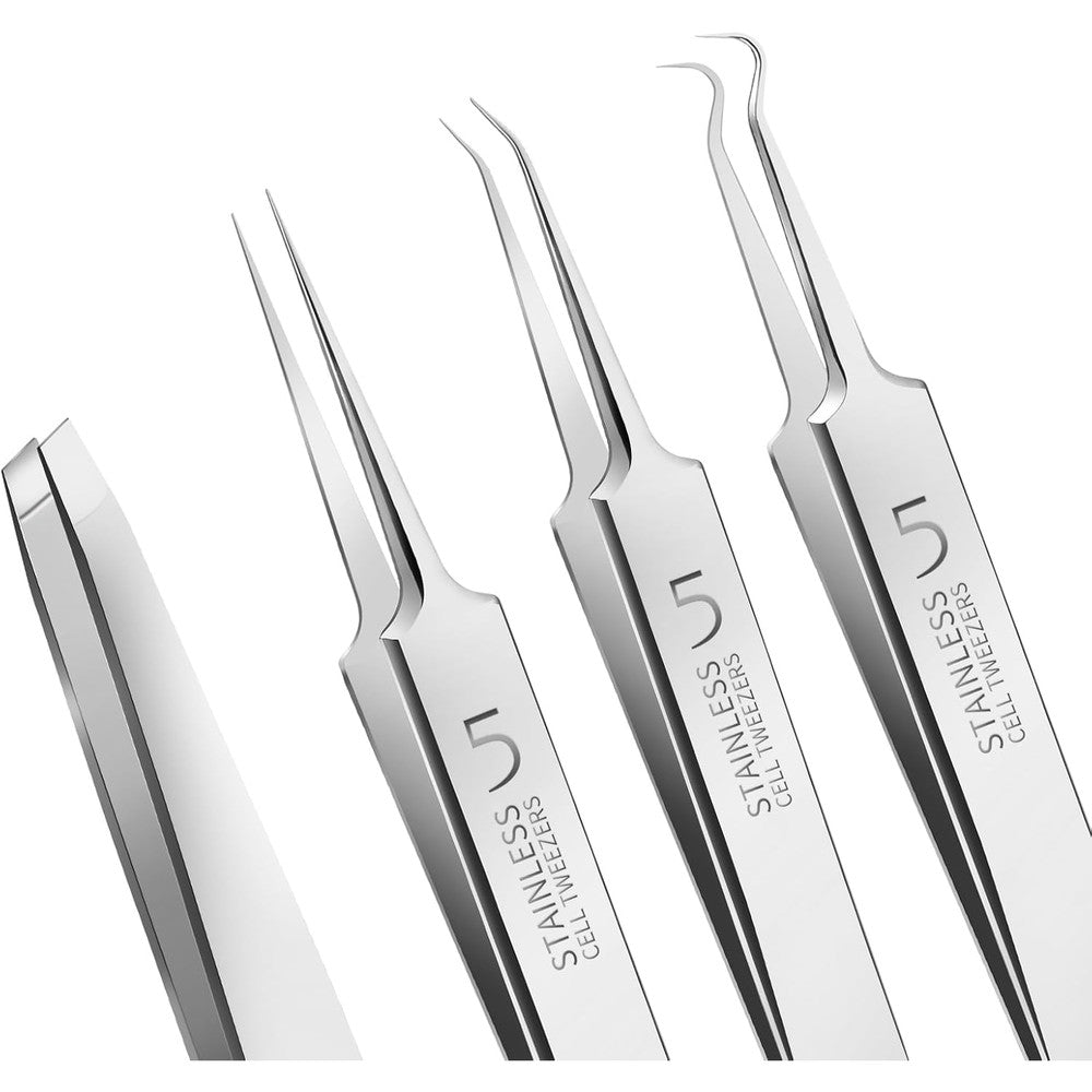 Teenitor 4 piece professional blackhead tweezers kit front view