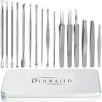 Dermated 16 Piece Blackhead Remover Tool Kit front view in metal case
