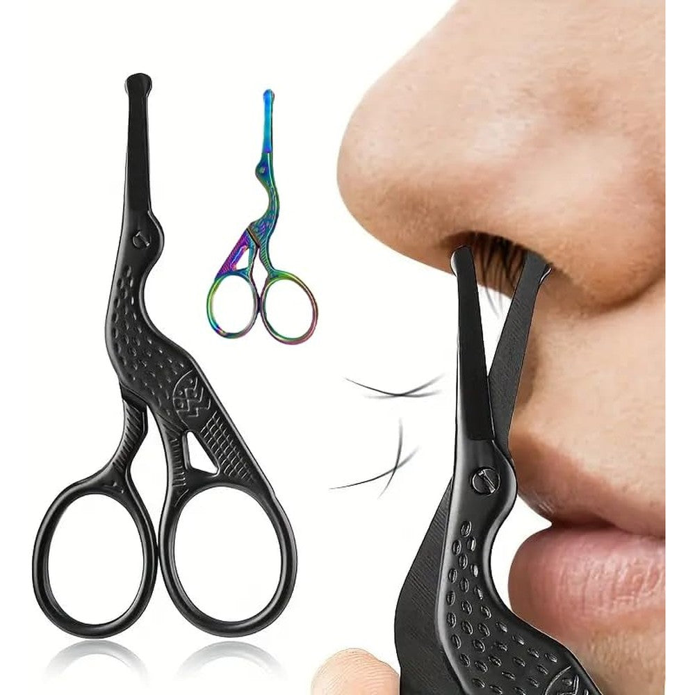 Johnny's First Store vintage stork scissors front view showing black stainless steel finish.