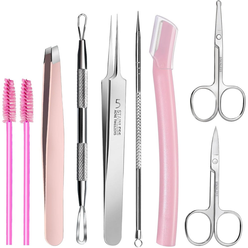 Teenitor facial tools kit front view showing the six piece stainless steel implements