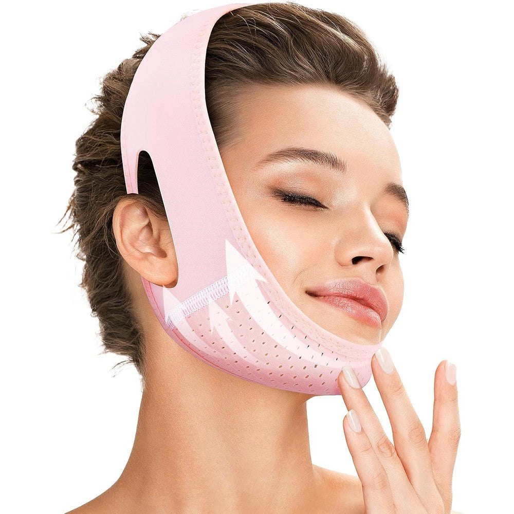 Juskaa Reusable V Line Lifting Mask Light Pink front view for face slimming