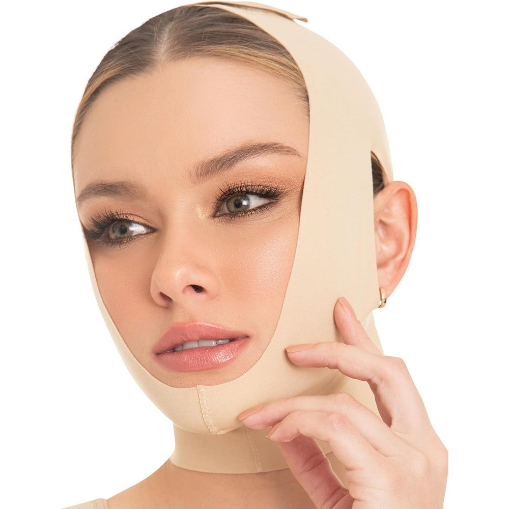 M&D face slimming chin strap front view post-surgical compression