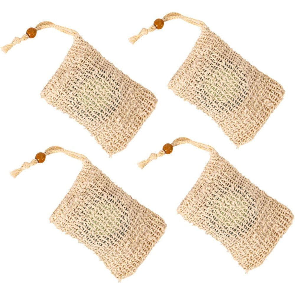 ExxyDirect Drawstring Soap Foaming Bags front view showcasing the four pack mesh pouches for bar soap exfoliation.