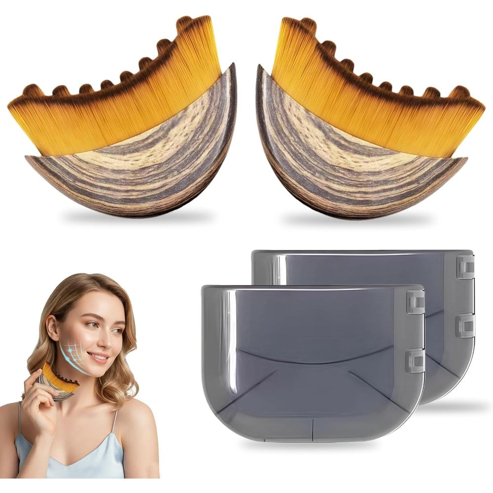 OVQ New Lymphatic Contour Face Brush front view showcasing the unique curved bristle design for facial massaging.