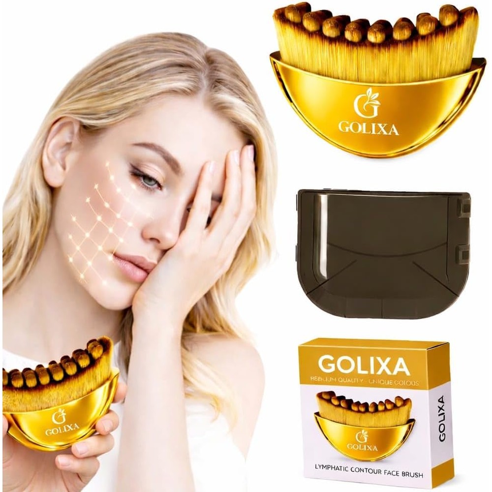GOLIXA Lymphatic Contour Face Brush front view showing the premium white soft bristles and ergonomic white handle.