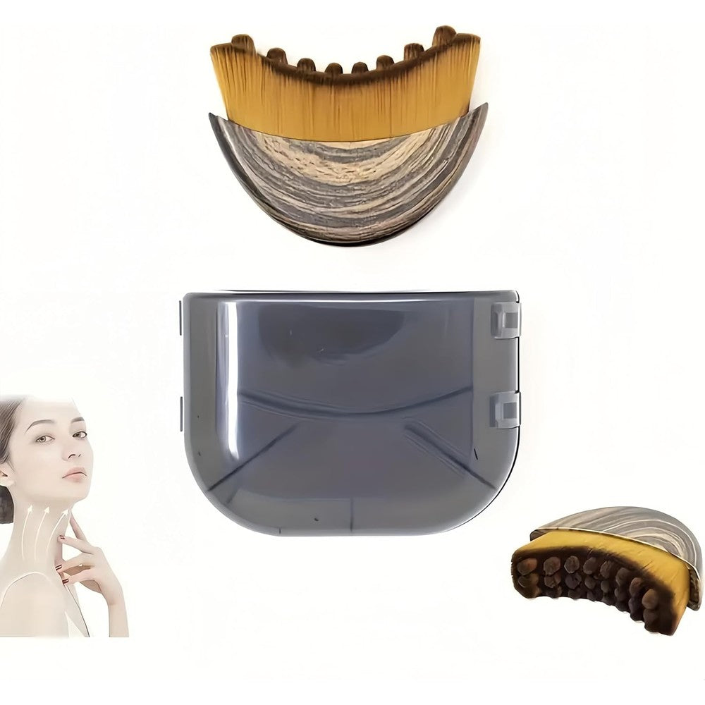 MASENT Lymphatic Contour Face Brush front view showing ergonomic vintage brown handle and soft sculpting bristles.