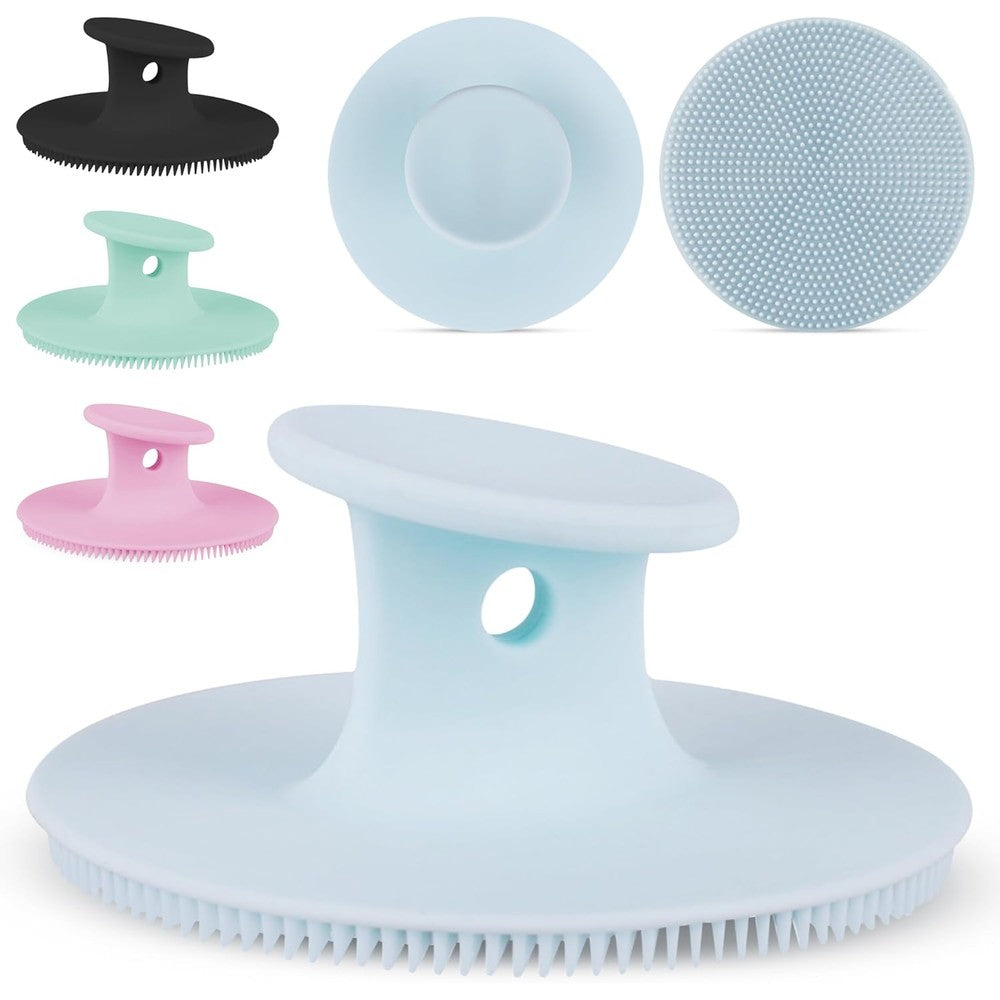 Enrrica Elitee Premium Silicone Face Scrubber four pack front view showing soft blue exfoliating bristles.