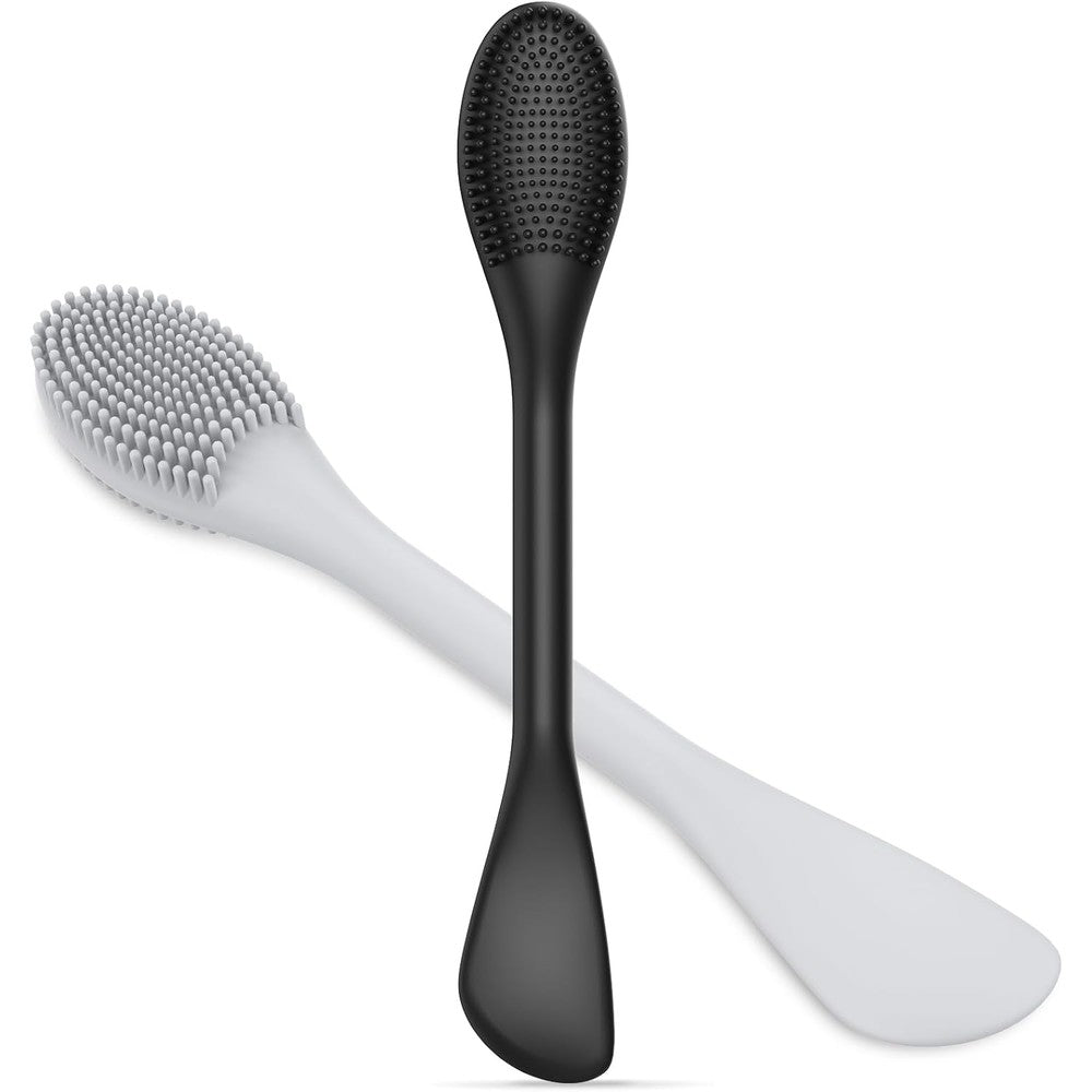 VWMYQ silicone facial cleansing brush front view showing black and gray double ended exfoliators