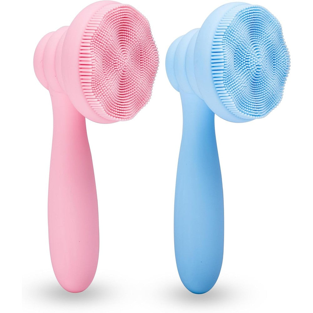 MtBoi 2 piece silicone facial cleansing brush front view manual exfoliating face scrubber