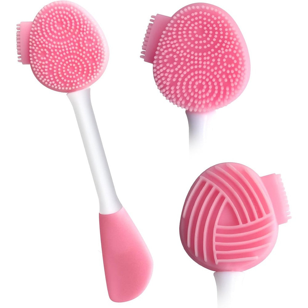 MUIIGOOD silicone face scrubber pink front view showing fine cleansing bristles