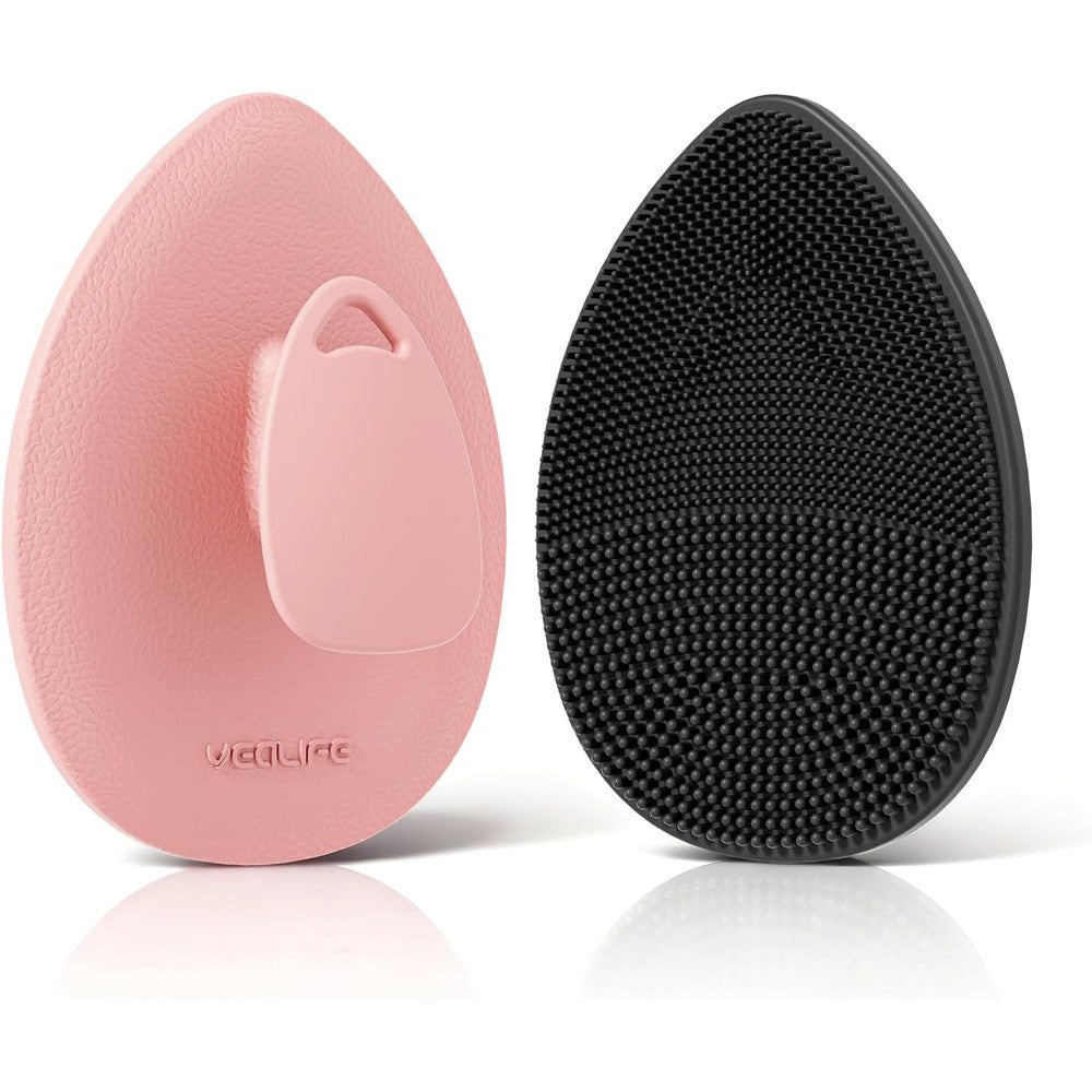 YEALIFE Silicone Face Scrubber Two Pack front view showing the soft pink bristles and integrated finger handle.