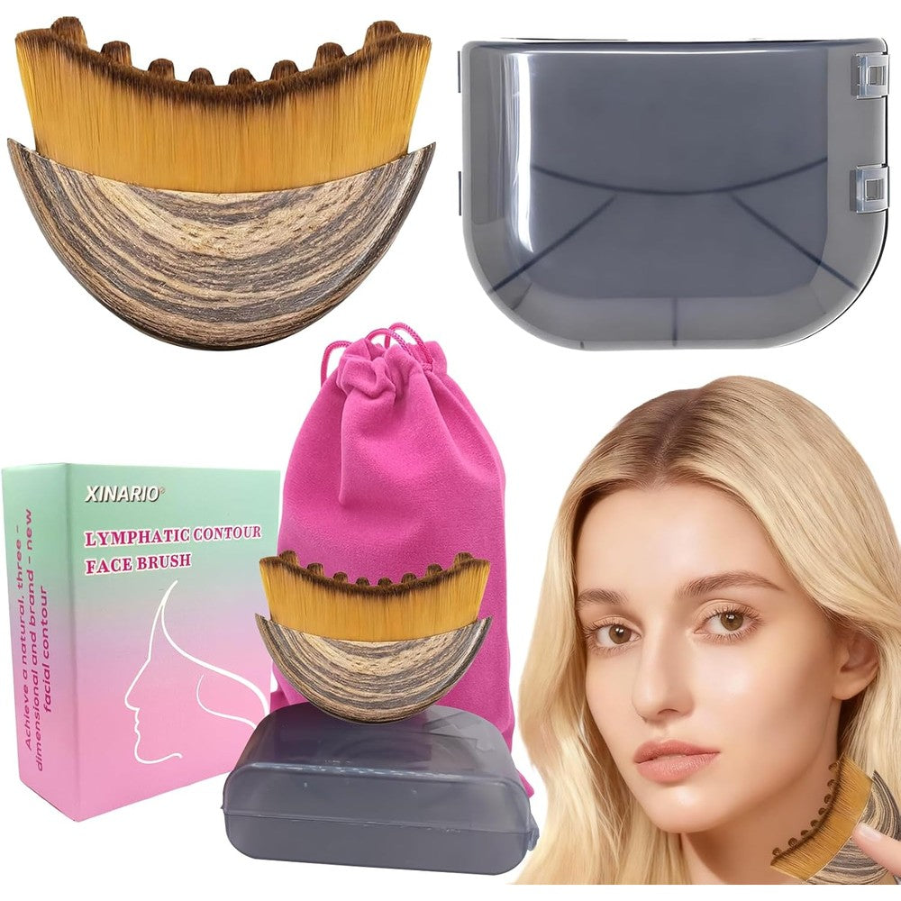 XINARIO lymphatic contour face brush manual drainage massager front view showing brown handle and soft curved bristles